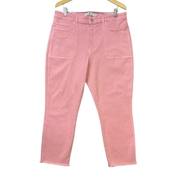 Vineyard Vines Jamie Utility High Rise Straight Crop Pants Raw Hem Pink Size 34 - Picture 1 of 12